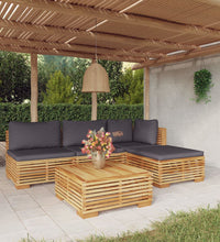 5-tlg. Garten-Lounge-Set mit Kissen Massivholz Teak