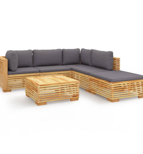 6-tlg. Garten-Lounge-Set mit Kissen Massivholz Teak