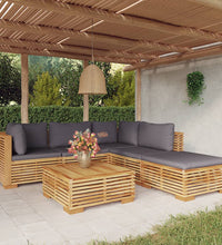 6-tlg. Garten-Lounge-Set mit Kissen Massivholz Teak