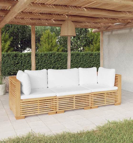 3-tlg. Garten-Lounge-Set mit Kissen Massivholz Teak