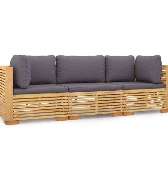 3-tlg. Garten-Lounge-Set mit Kissen Massivholz Teak