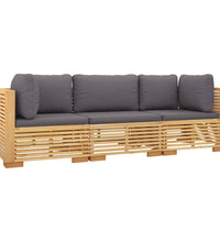 3-tlg. Garten-Lounge-Set mit Kissen Massivholz Teak