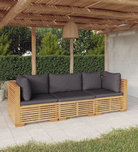 3-tlg. Garten-Lounge-Set mit Kissen Massivholz Teak