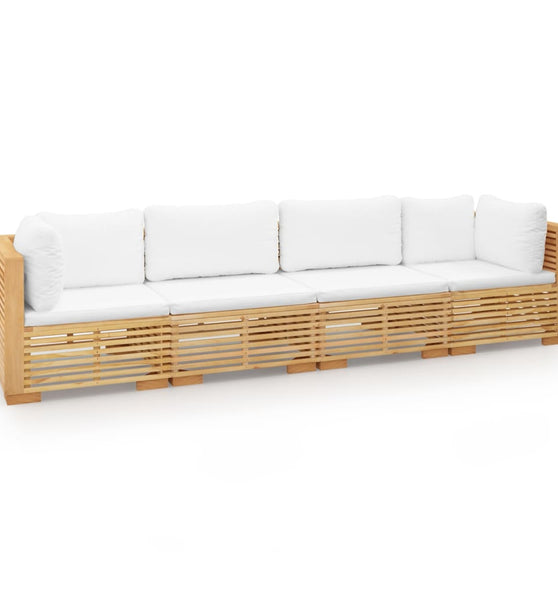 4-tlg. Garten-Lounge-Set mit Kissen Massivholz Teak