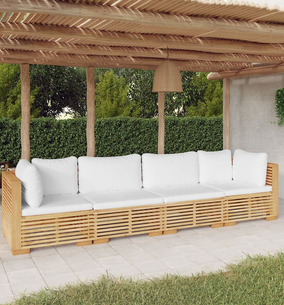 4-tlg. Garten-Lounge-Set mit Kissen Massivholz Teak