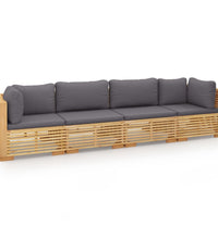 4-tlg. Garten-Lounge-Set mit Kissen Massivholz Teak