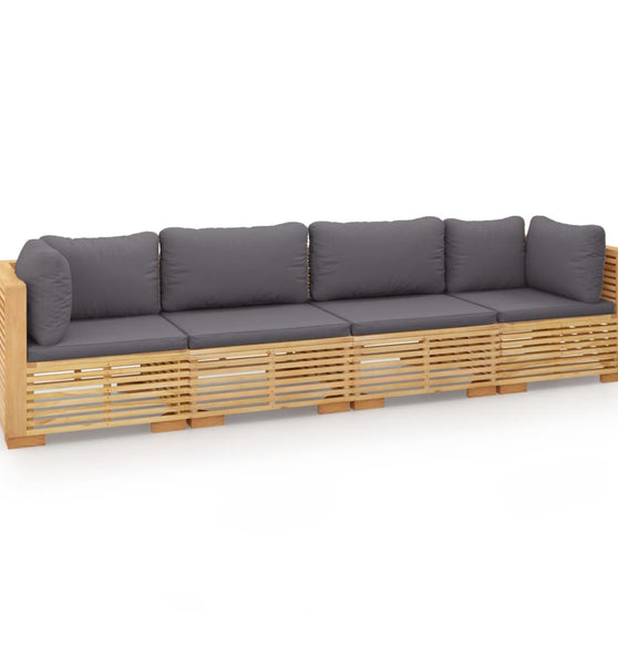 4-tlg. Garten-Lounge-Set mit Kissen Massivholz Teak