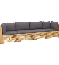 4-tlg. Garten-Lounge-Set mit Kissen Massivholz Teak