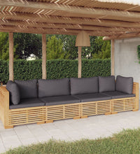 4-tlg. Garten-Lounge-Set mit Kissen Massivholz Teak