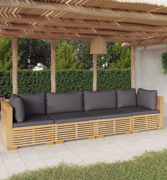 4-tlg. Garten-Lounge-Set mit Kissen Massivholz Teak