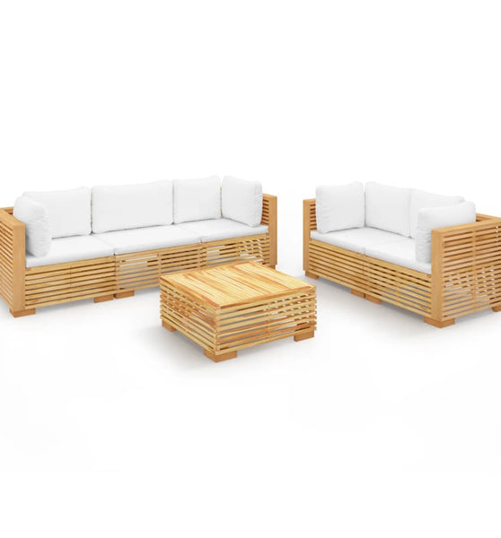 6-tlg. Garten-Lounge-Set mit Kissen Massivholz Teak