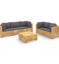 6-tlg. Garten-Lounge-Set mit Kissen Massivholz Teak