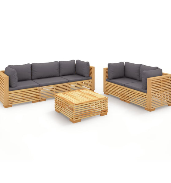 6-tlg. Garten-Lounge-Set mit Kissen Massivholz Teak