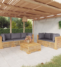 6-tlg. Garten-Lounge-Set mit Kissen Massivholz Teak