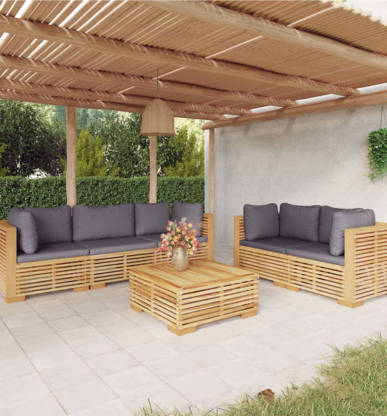 6-tlg. Garten-Lounge-Set mit Kissen Massivholz Teak