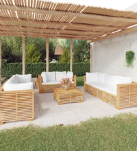 9-tlg. Garten-Lounge-Set mit Kissen Massivholz Teak