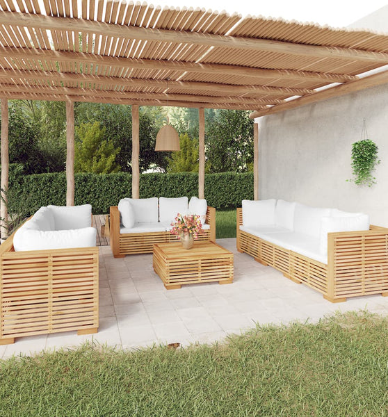 9-tlg. Garten-Lounge-Set mit Kissen Massivholz Teak