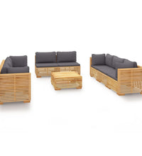 9-tlg. Garten-Lounge-Set mit Kissen Massivholz Teak