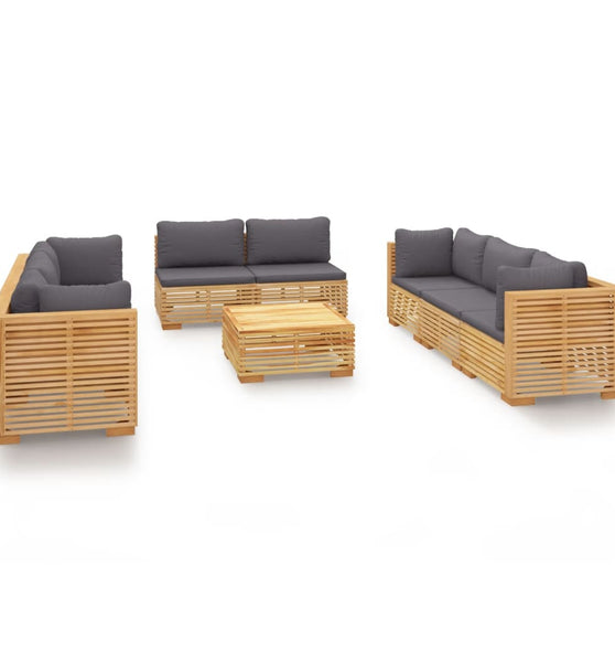 9-tlg. Garten-Lounge-Set mit Kissen Massivholz Teak