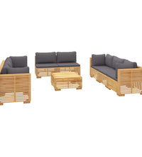 9-tlg. Garten-Lounge-Set mit Kissen Massivholz Teak