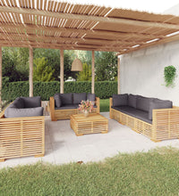 9-tlg. Garten-Lounge-Set mit Kissen Massivholz Teak