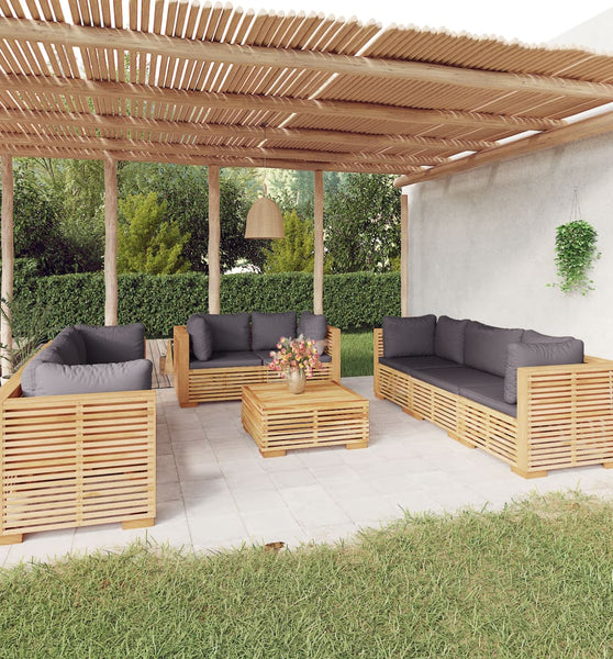 9-tlg. Garten-Lounge-Set mit Kissen Massivholz Teak