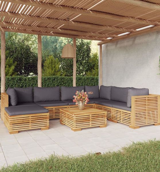 8-tlg. Garten-Lounge-Set mit Kissen Massivholz Teak