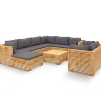 10-tlg. Garten-Lounge-Set mit Kissen Massivholz Teak