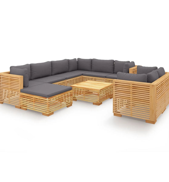 10-tlg. Garten-Lounge-Set mit Kissen Massivholz Teak