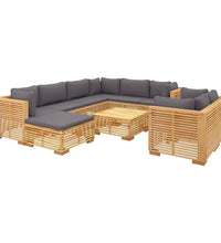 10-tlg. Garten-Lounge-Set mit Kissen Massivholz Teak