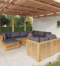 10-tlg. Garten-Lounge-Set mit Kissen Massivholz Teak