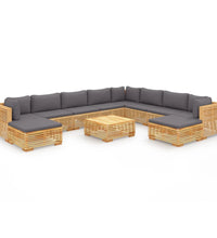 11-tlg. Garten-Lounge-Set mit Kissen Massivholz Teak