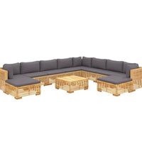 11-tlg. Garten-Lounge-Set mit Kissen Massivholz Teak