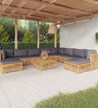 11-tlg. Garten-Lounge-Set mit Kissen Massivholz Teak