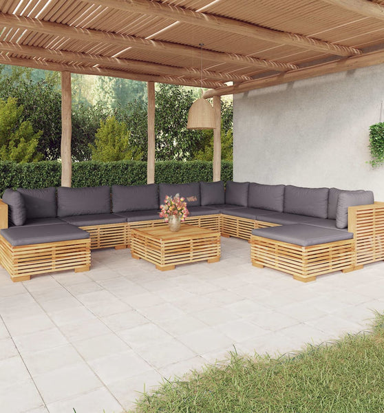 11-tlg. Garten-Lounge-Set mit Kissen Massivholz Teak