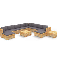 12-tlg. Garten-Lounge-Set mit Kissen Massivholz Teak