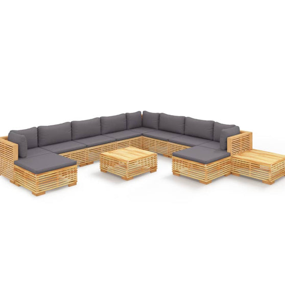 12-tlg. Garten-Lounge-Set mit Kissen Massivholz Teak