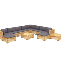 12-tlg. Garten-Lounge-Set mit Kissen Massivholz Teak