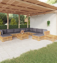 12-tlg. Garten-Lounge-Set mit Kissen Massivholz Teak