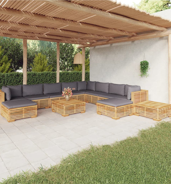 12-tlg. Garten-Lounge-Set mit Kissen Massivholz Teak