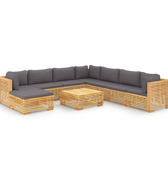 9-tlg. Garten-Lounge-Set mit Kissen Massivholz Teak