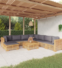 9-tlg. Garten-Lounge-Set mit Kissen Massivholz Teak