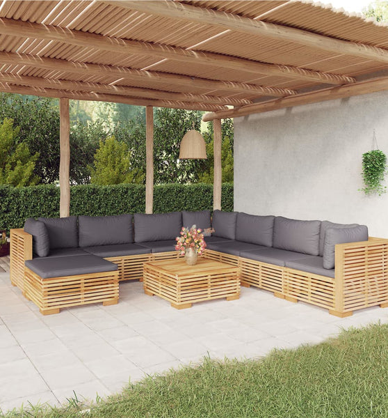 9-tlg. Garten-Lounge-Set mit Kissen Massivholz Teak