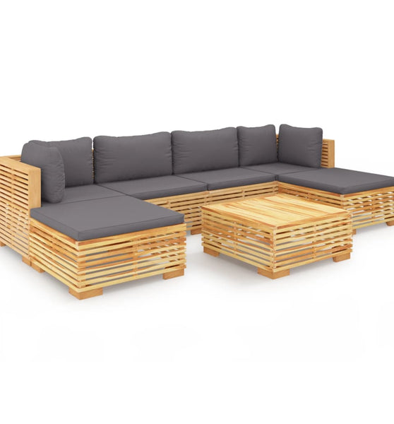 7-tlg. Garten-Lounge-Set mit Kissen Massivholz Teak