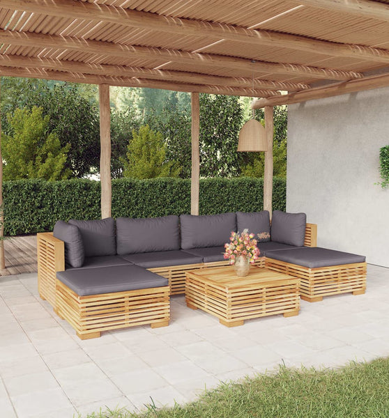 7-tlg. Garten-Lounge-Set mit Kissen Massivholz Teak