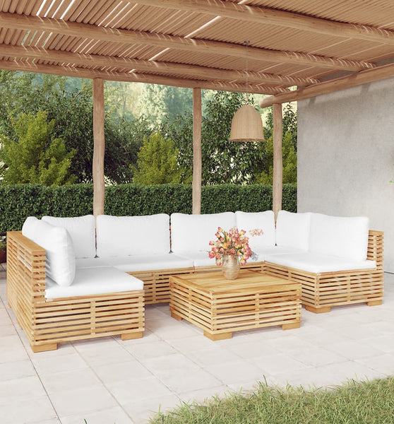 7-tlg. Garten-Lounge-Set mit Kissen Massivholz Teak