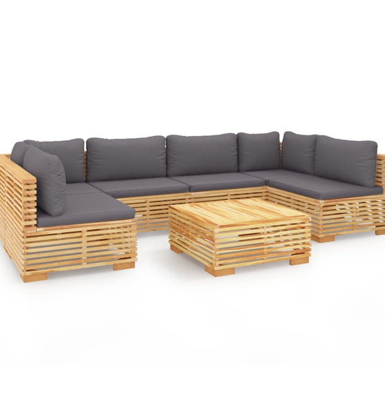 7-tlg. Garten-Lounge-Set mit Kissen Massivholz Teak