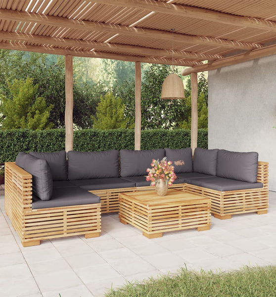 7-tlg. Garten-Lounge-Set mit Kissen Massivholz Teak