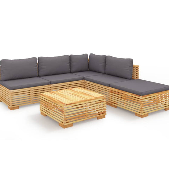 6-tlg. Garten-Lounge-Set mit Kissen Massivholz Teak