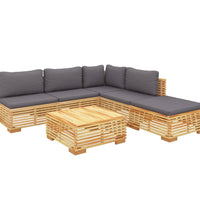 6-tlg. Garten-Lounge-Set mit Kissen Massivholz Teak